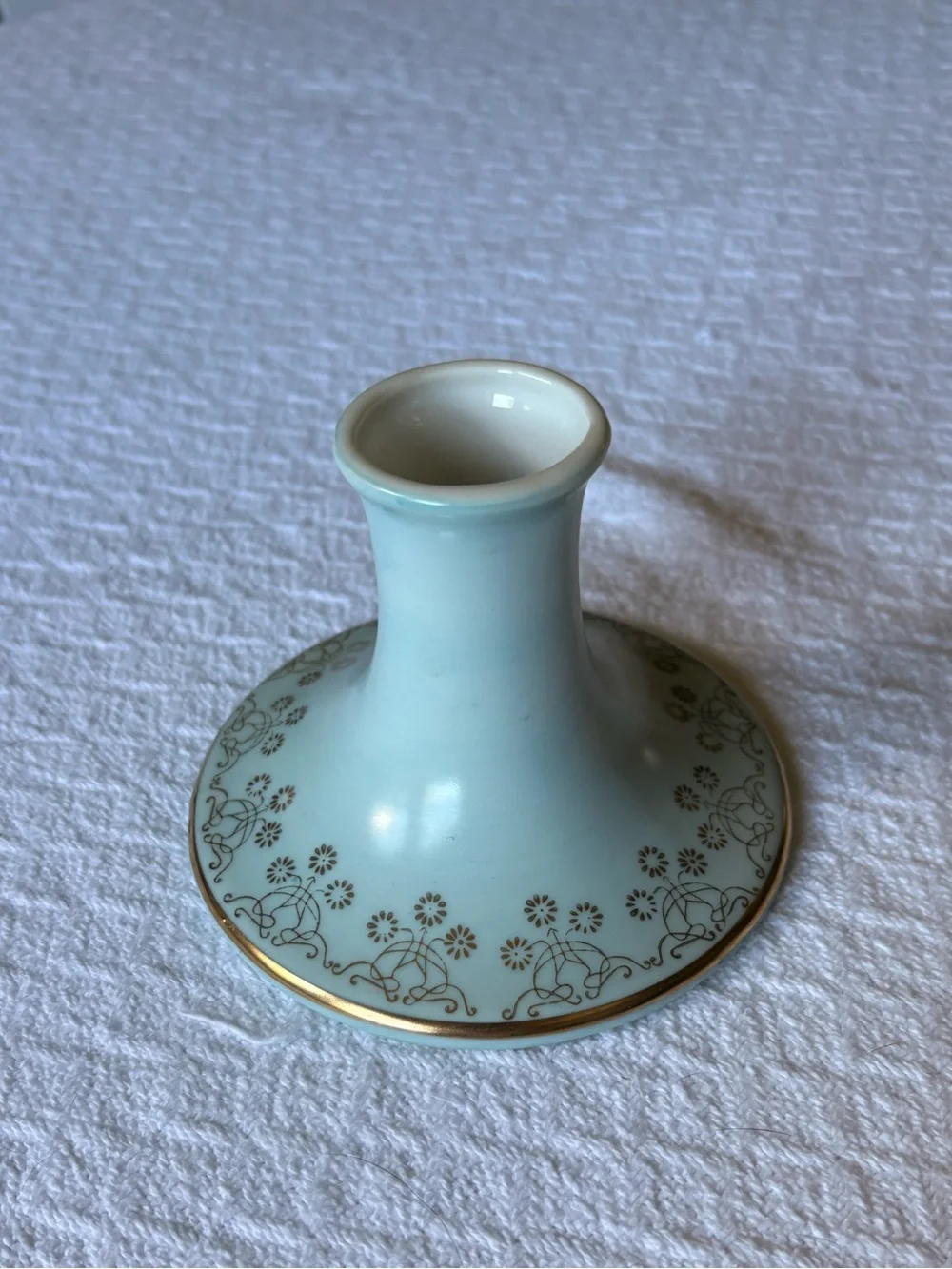Antique Vienna-Style Porcelain Taper Candlestick Holder‎ in Pale Blue Gilt Gold.
